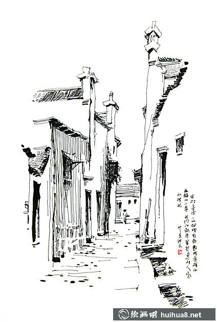 宏村速寫作品欣賞_風(fēng)景速寫圖片