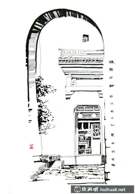 宏村速寫作品欣賞_風(fēng)景速寫圖片