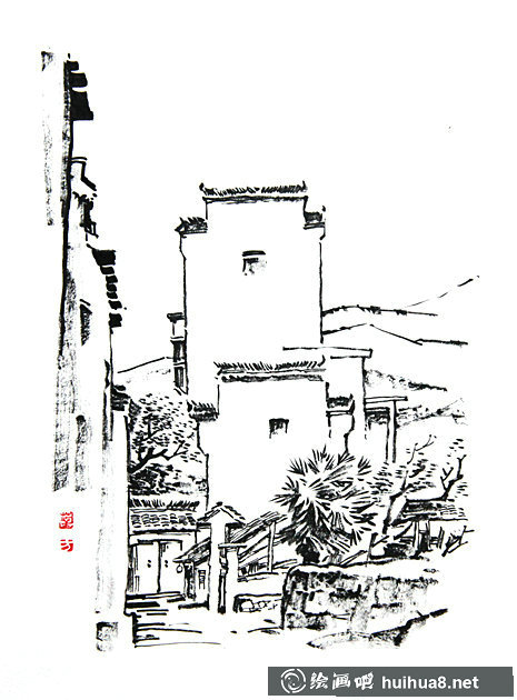 宏村速寫作品欣賞_風(fēng)景速寫圖片