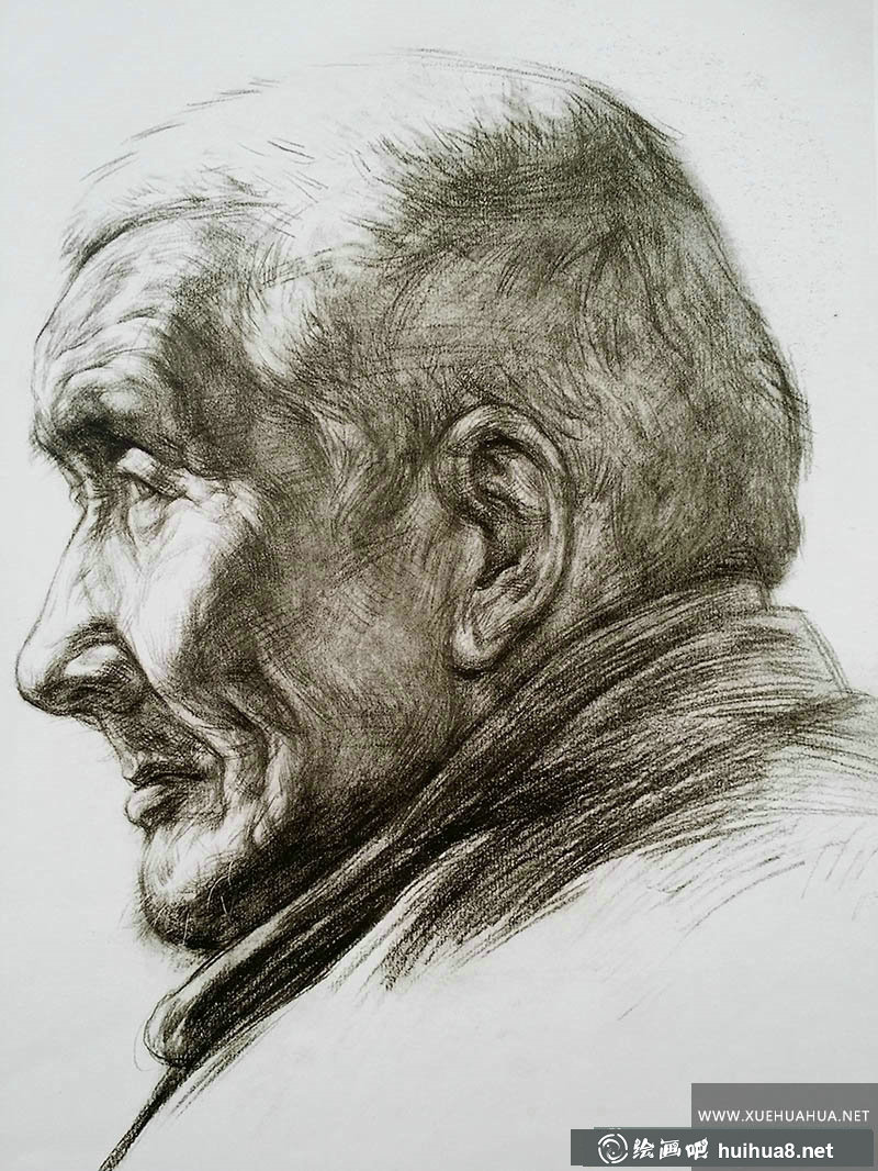 側(cè)面老人頭像素描畫一張(1)