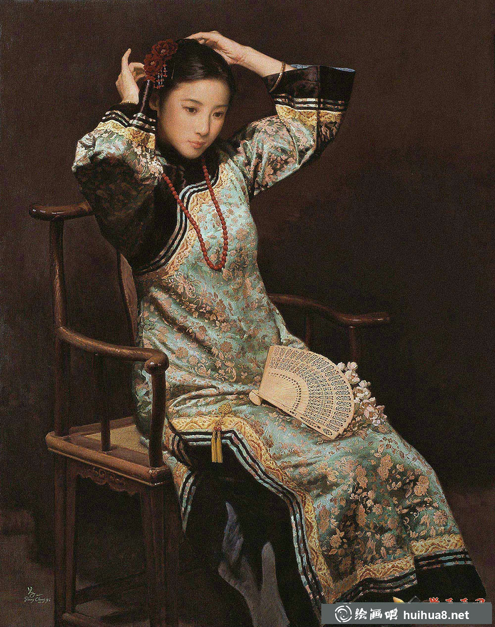 蔣昌一人物油畫(huà)《戴花的女子》高清大圖(1)