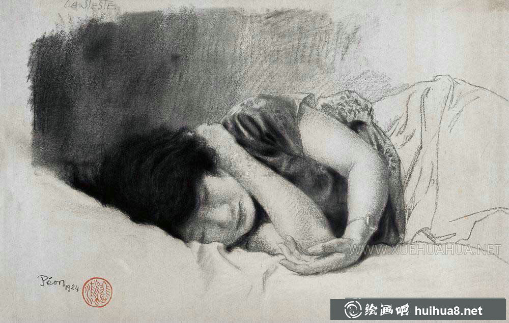 徐悲鴻素描畫《睡》高清素描圖片(1)