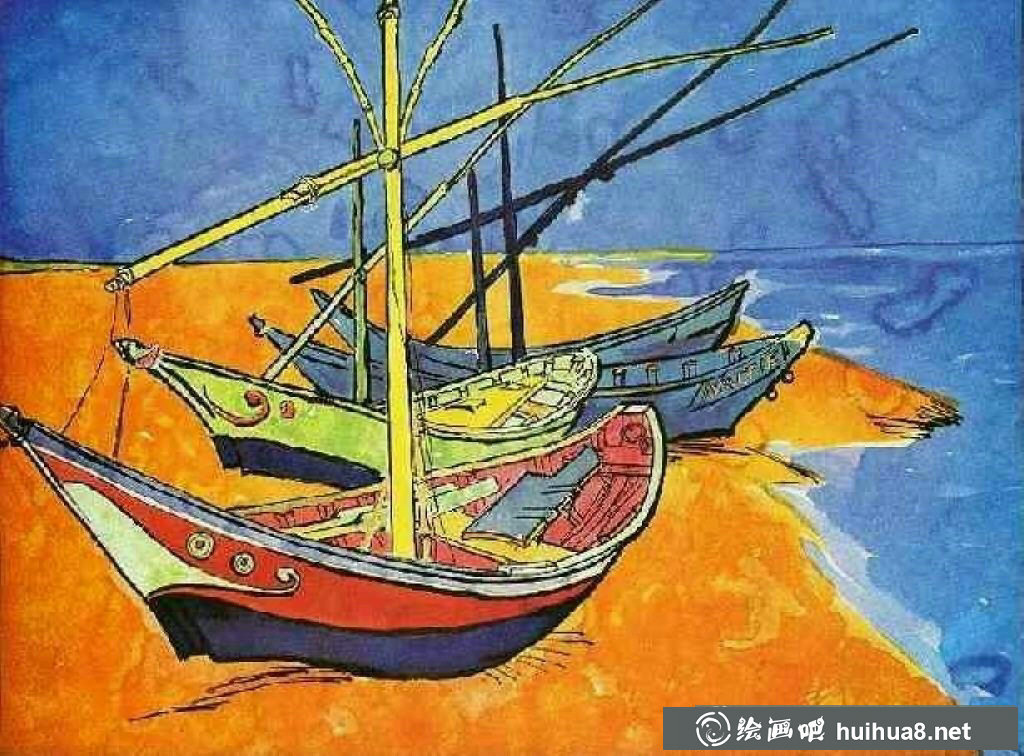 在圣馬迪拉莫海邊的漁船油畫(huà)圖片(3)