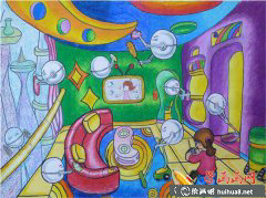 兒童科幻畫作品展現(xiàn)機器人助力家務