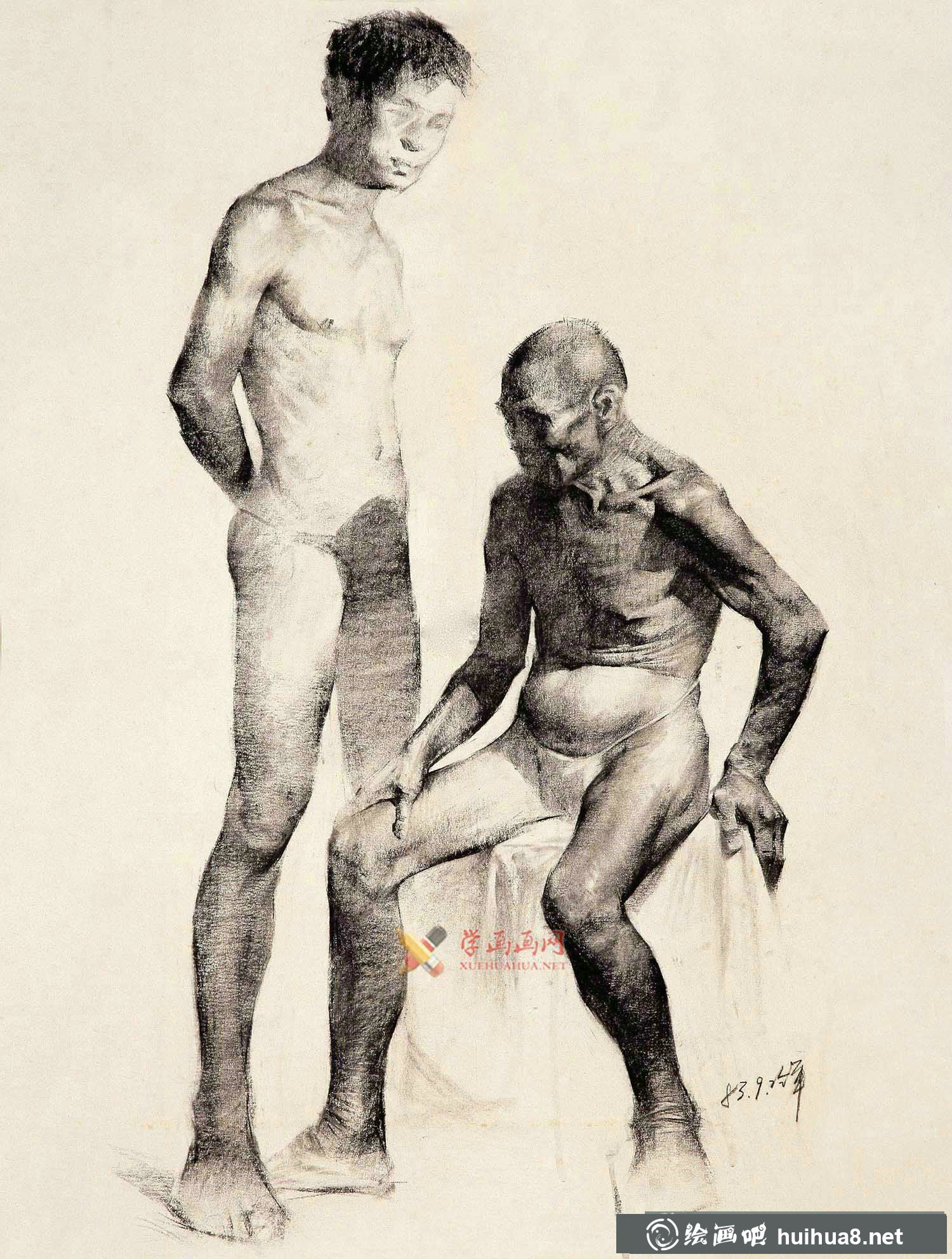 冷軍人體速寫作品_《男子雙人體素描速寫》(1)