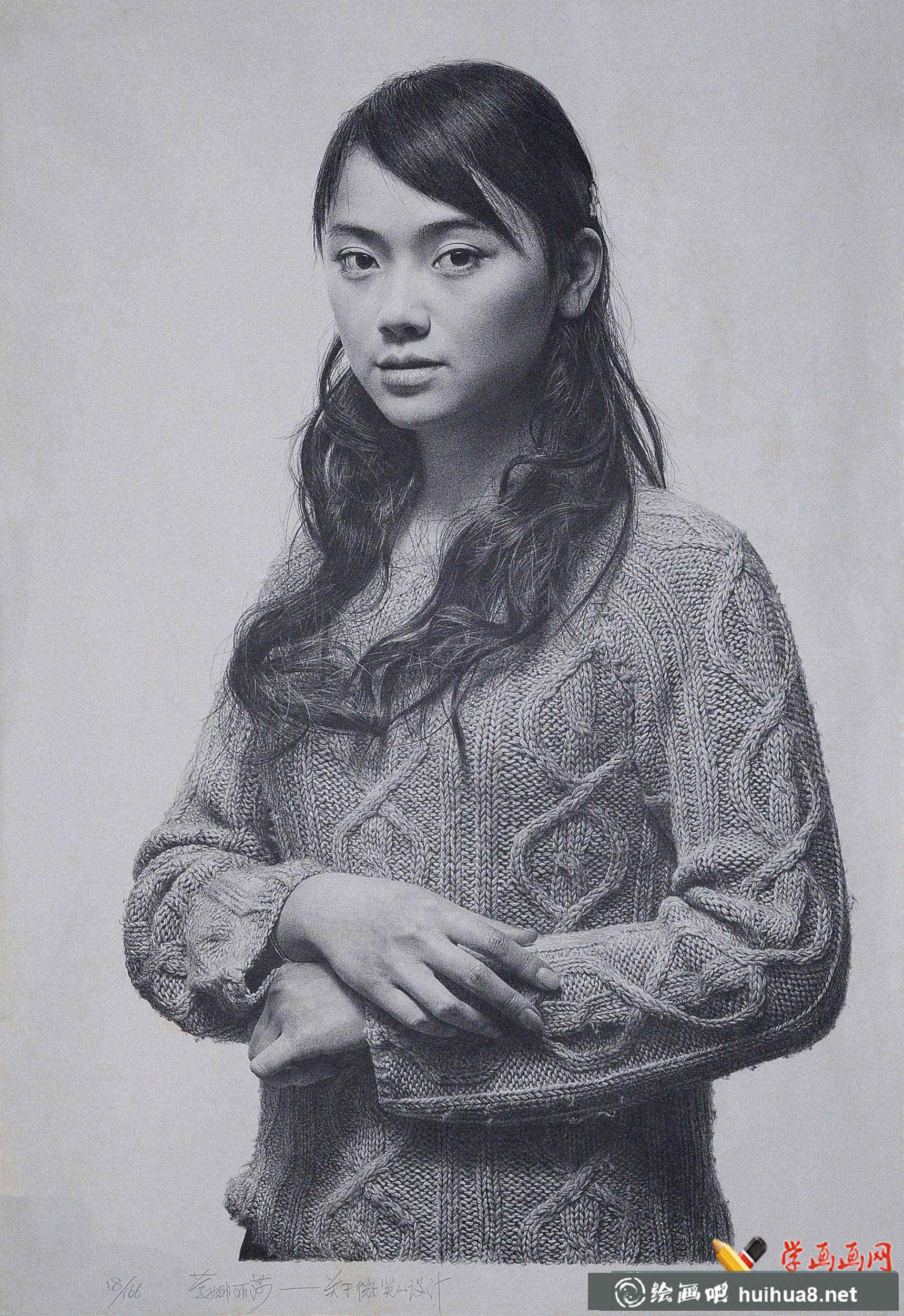 超寫實素描女子一幅（高清素描圖片）(1)