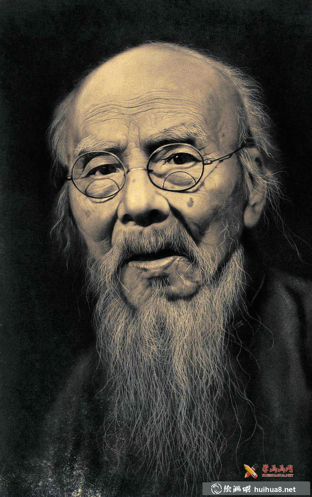 岳祥書素描作品欣賞_《齊白石畫像》(1)