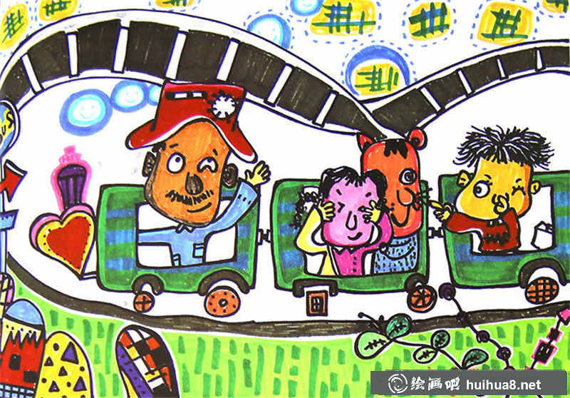 兒童水彩畫過(guò)山車(1)