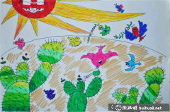 《沙漠小鳥水彩畫作》