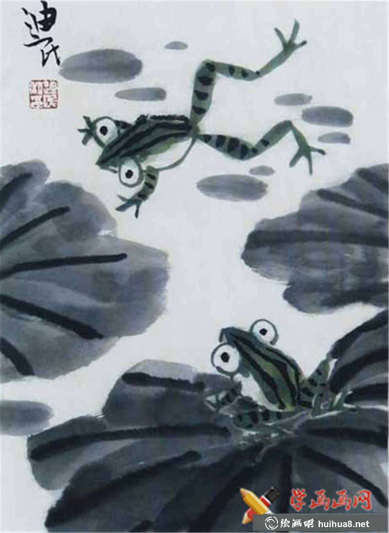 兒童中國畫青蛙跳水