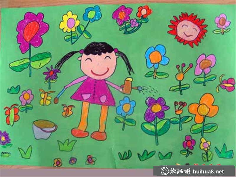 兒童水彩畫作品澆花(1)