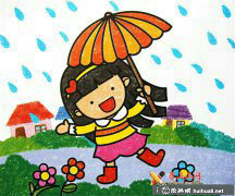 兒童油畫棒作品《雨中世界》