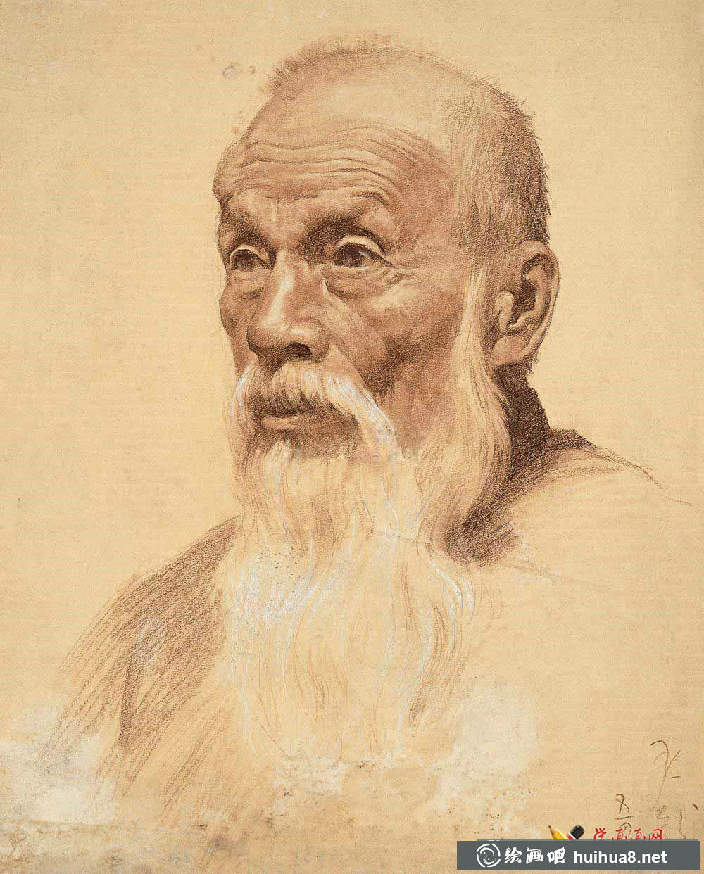 長著白胡須的老人素描頭像(1)