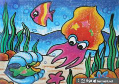 兒童油畫棒繪海底章魚兒童畫