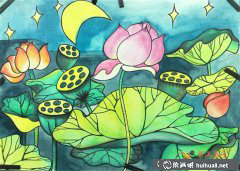 兒童揮灑荷塘月色油畫棒