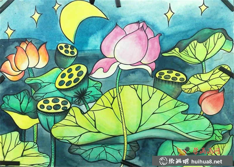 兒童油畫棒荷塘月色(1)