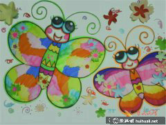 兒童油畫棒描繪兩只小蝴蝶