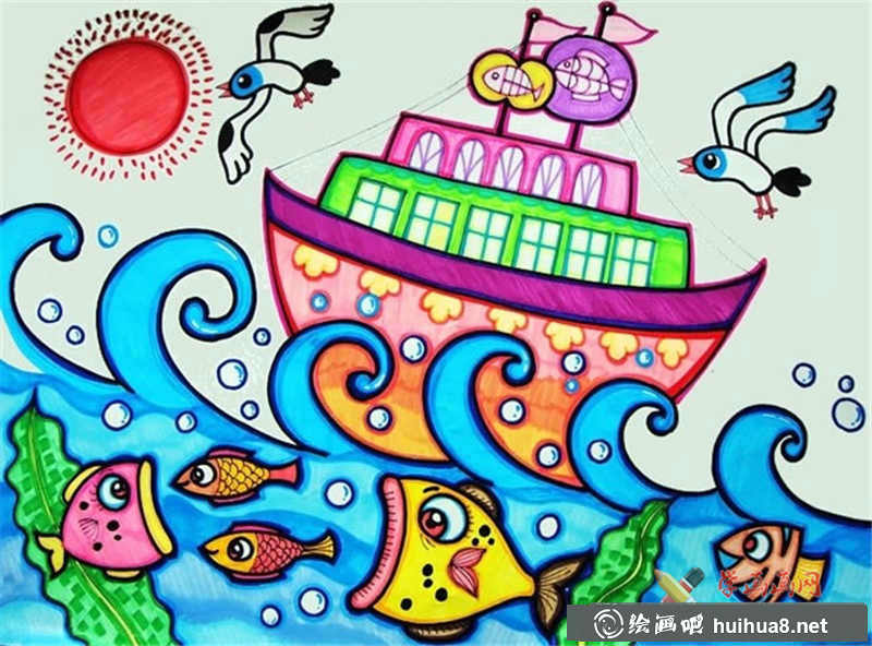 油畫(huà)棒海上的小船