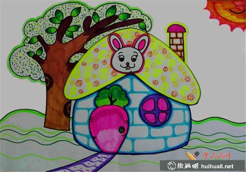 兒童畫(huà)小兔子的家