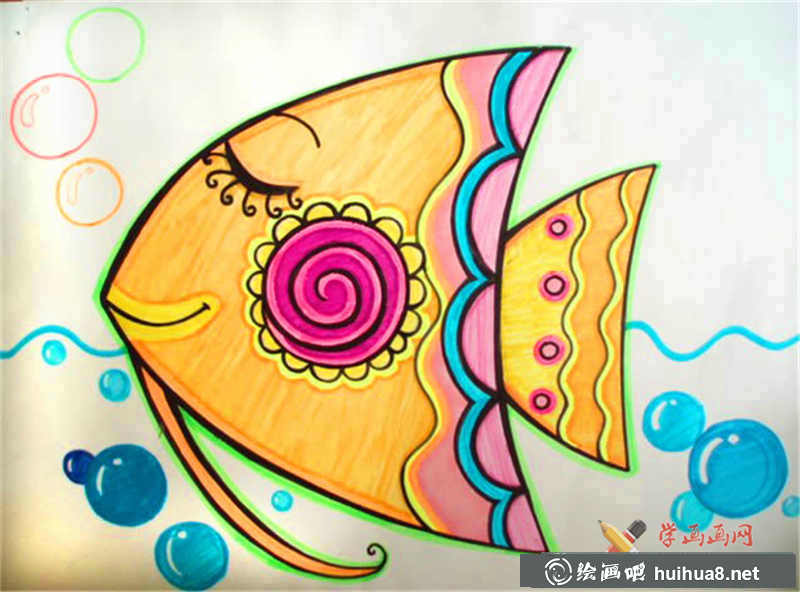 熱帶魚油畫棒作品