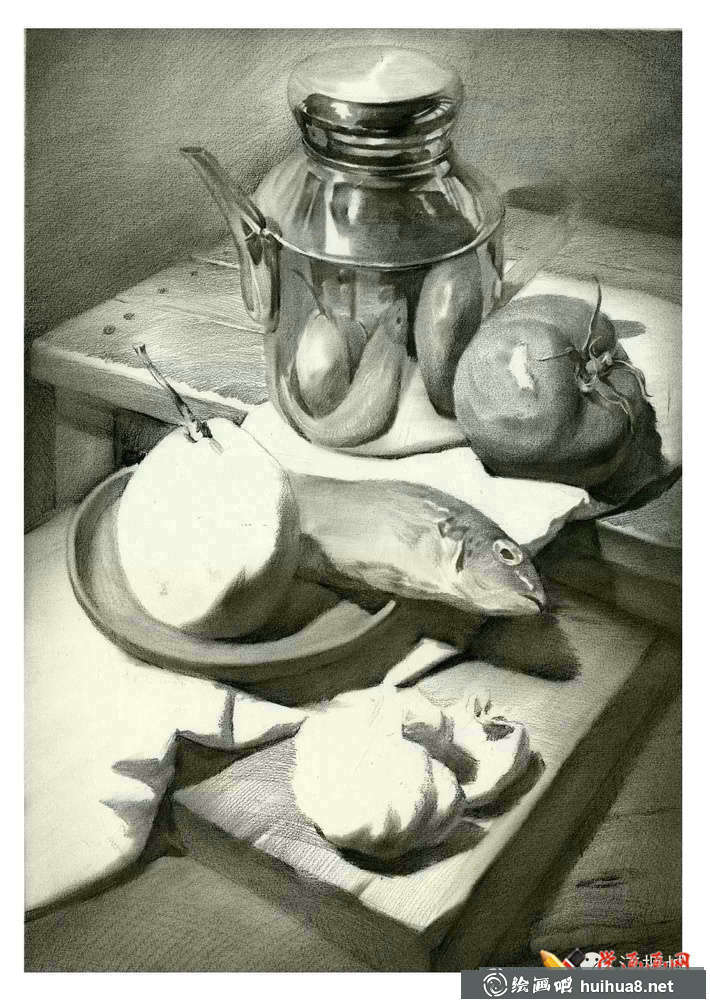 素描入門進(jìn)階教程_素描靜物組合的畫法及優(yōu)秀范畫(3)