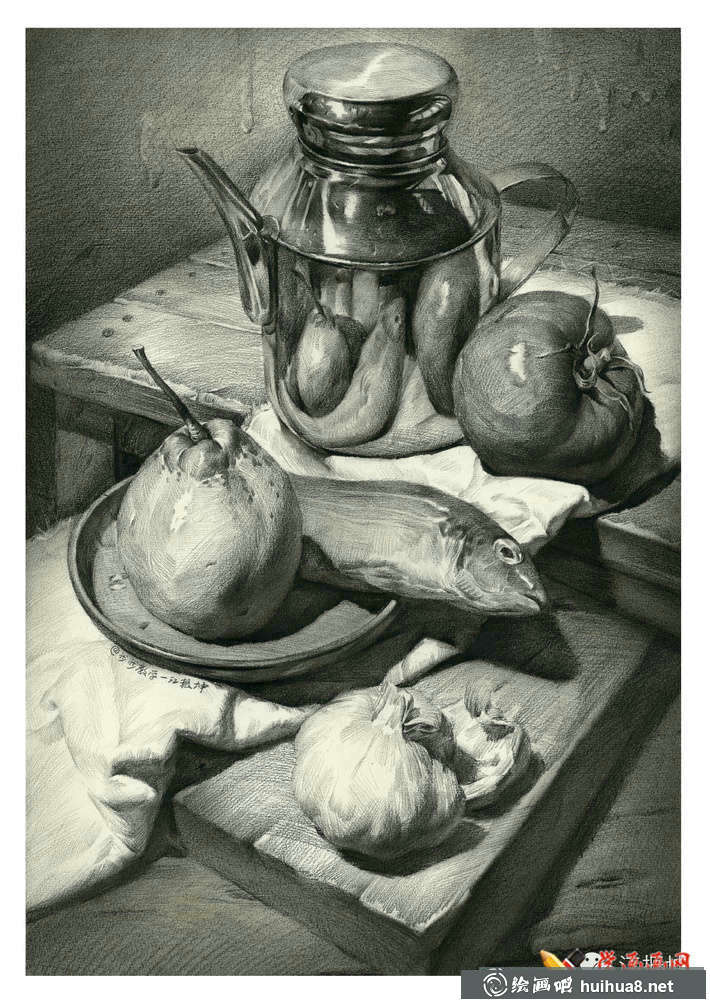 素描入門進(jìn)階教程_素描靜物組合的畫法及優(yōu)秀范畫(4)