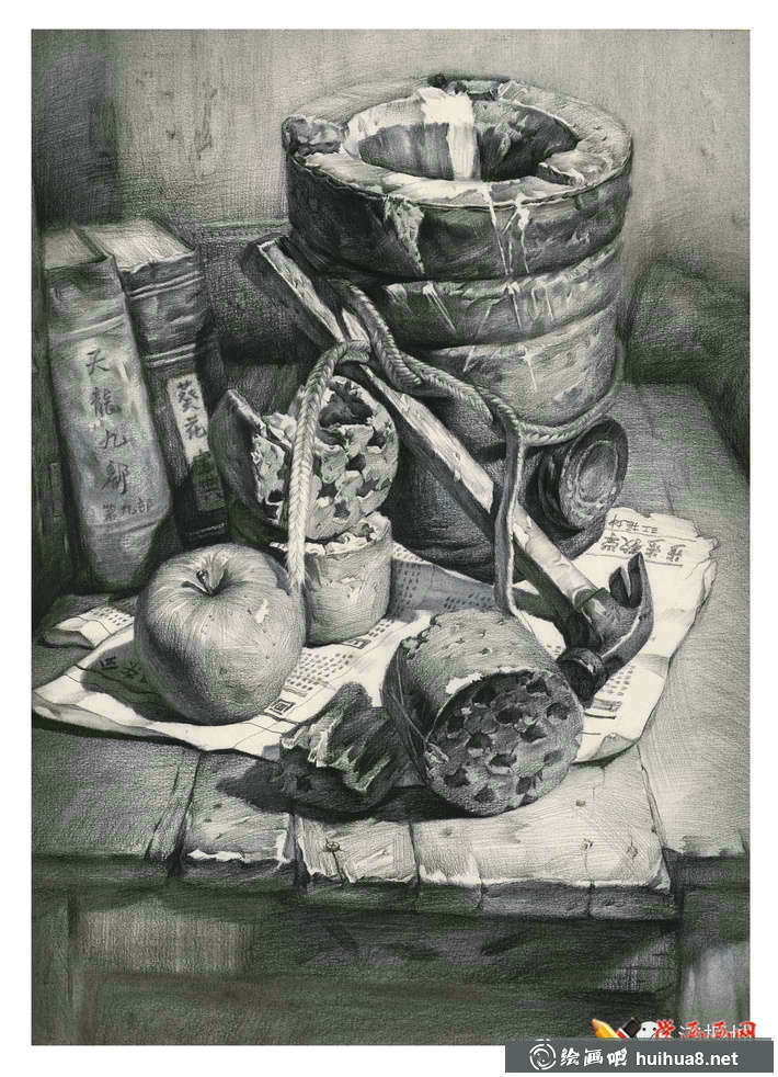素描入門進(jìn)階教程_素描靜物組合的畫法及優(yōu)秀范畫(35)
