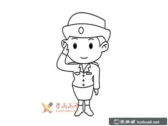 敬禮的警察姐姐簡筆畫(1)