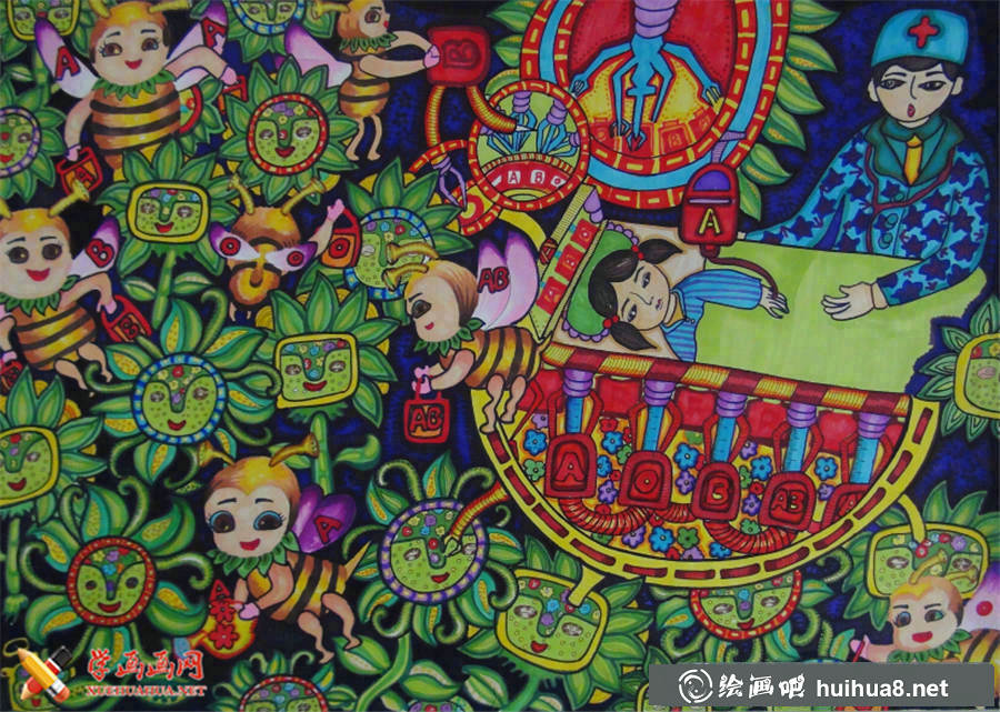 中學(xué)生科幻畫獲獎作品《奇色花圃血液提取源》(1)