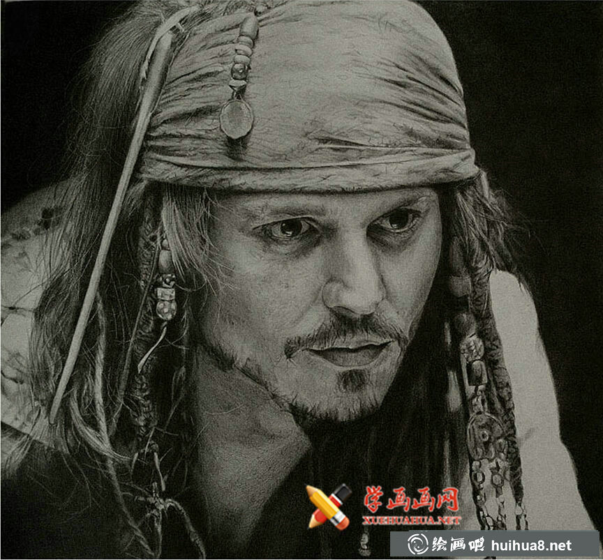 超寫實(shí)素描步驟：加勒比海盜杰克船長(zhǎng)的畫法(1)