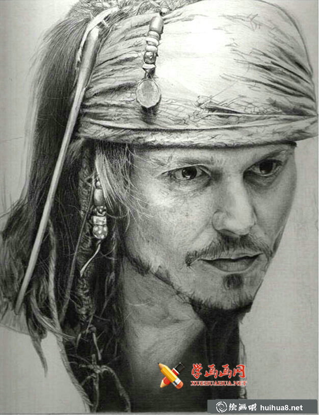 超寫實(shí)素描步驟：加勒比海盜杰克船長(zhǎng)的畫法(11)