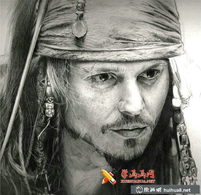 超寫實(shí)素描步驟：加勒比海盜杰克船長(zhǎng)的畫法(12)