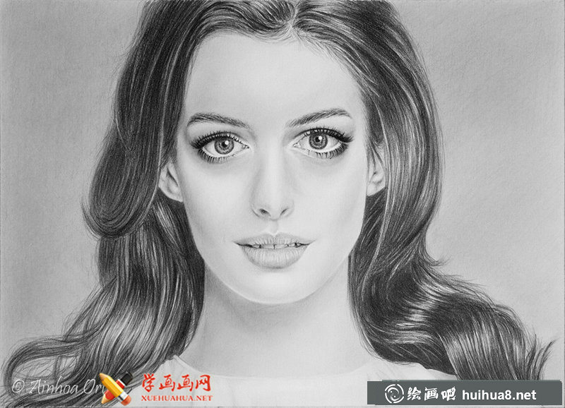 安妮·海瑟薇鉛筆素描畫欣賞(6)