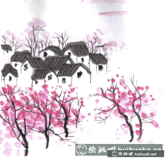 兒童水墨畫(huà)《房子和桃子》 (1)