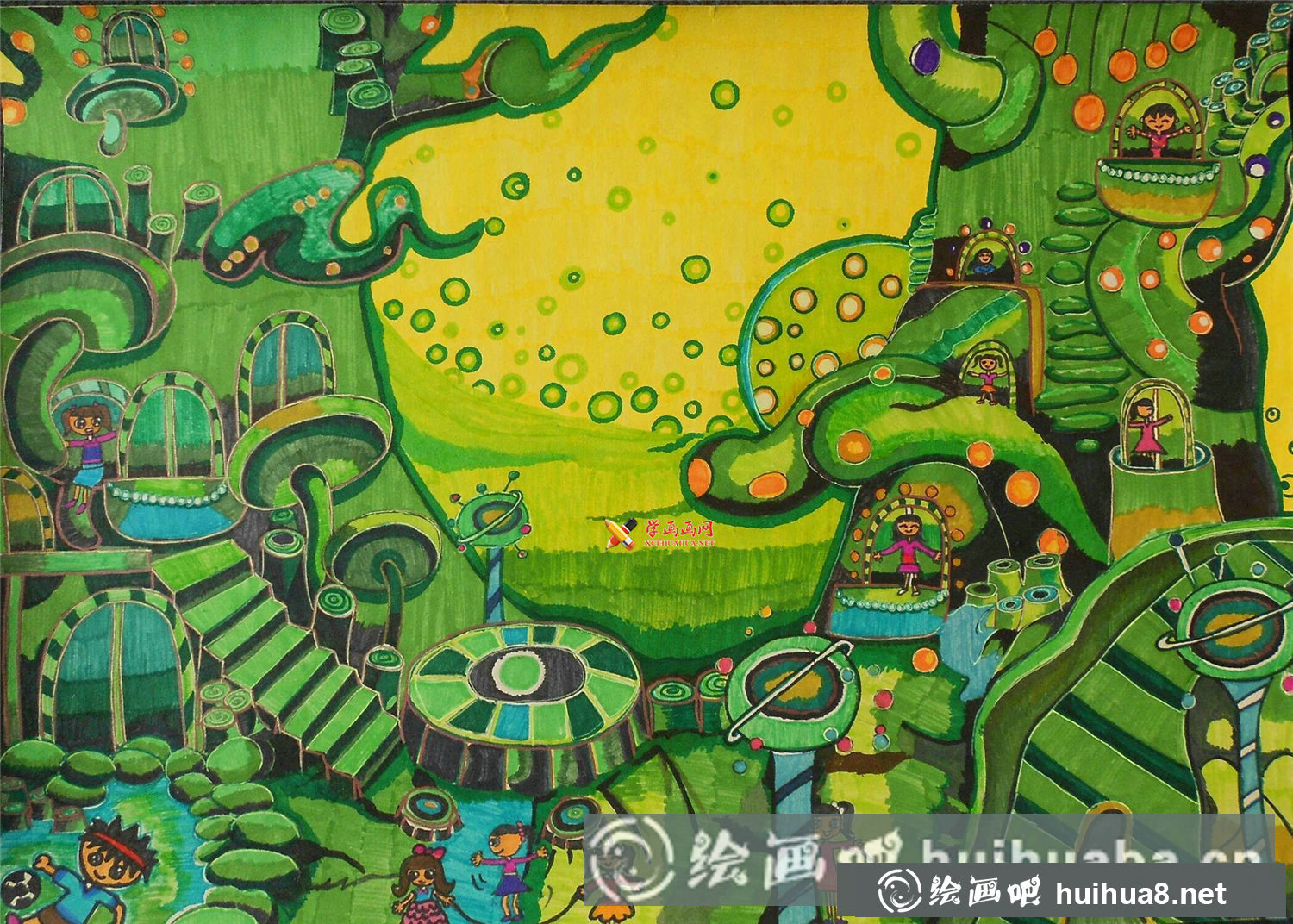 小學(xué)生科幻畫《樹屋森林》欣賞(1)