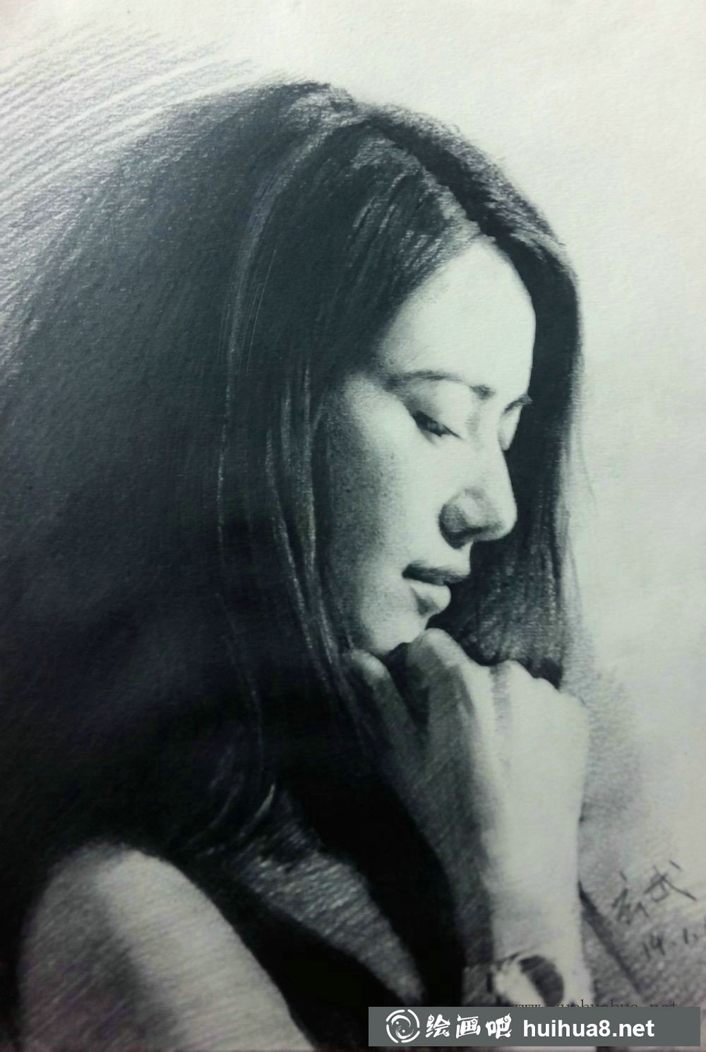 高圓圓素描頭像