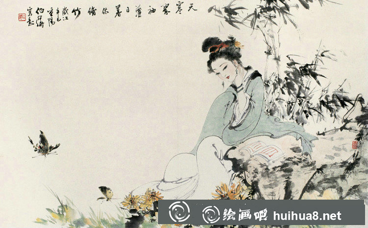 仕女撫琴圖