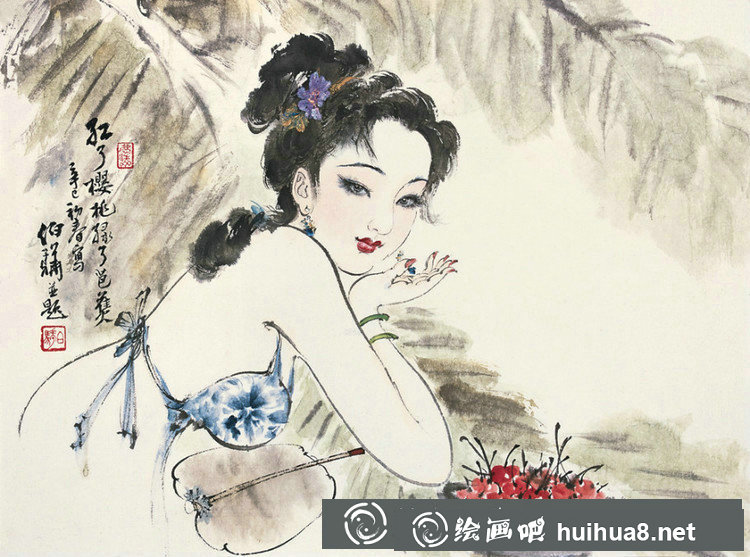 仕女觀書圖