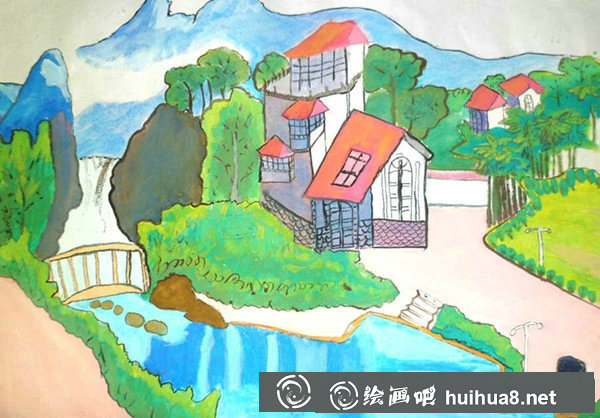 美麗的家鄉(xiāng)兒童水粉畫(huà)作品大全