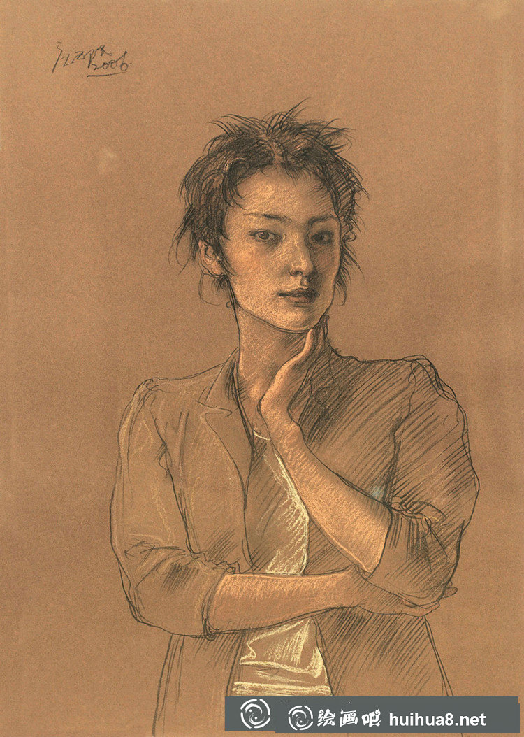 龐茂琨人物色粉畫作品6