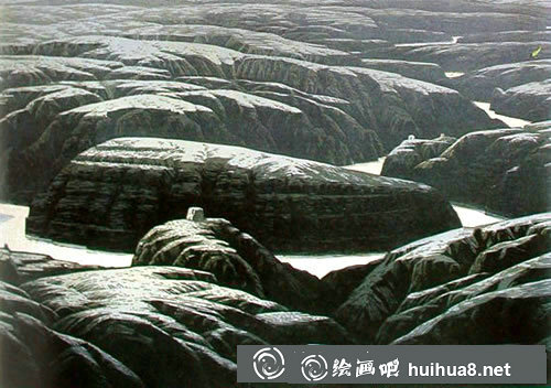 山水版畫《黃河腹地》姚天沐名作賞析