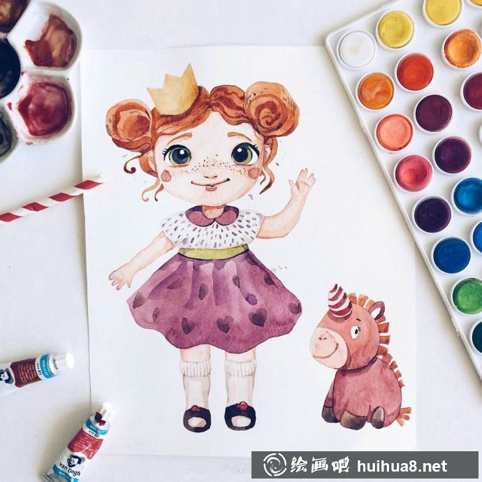 水彩畫(huà)少女作品1