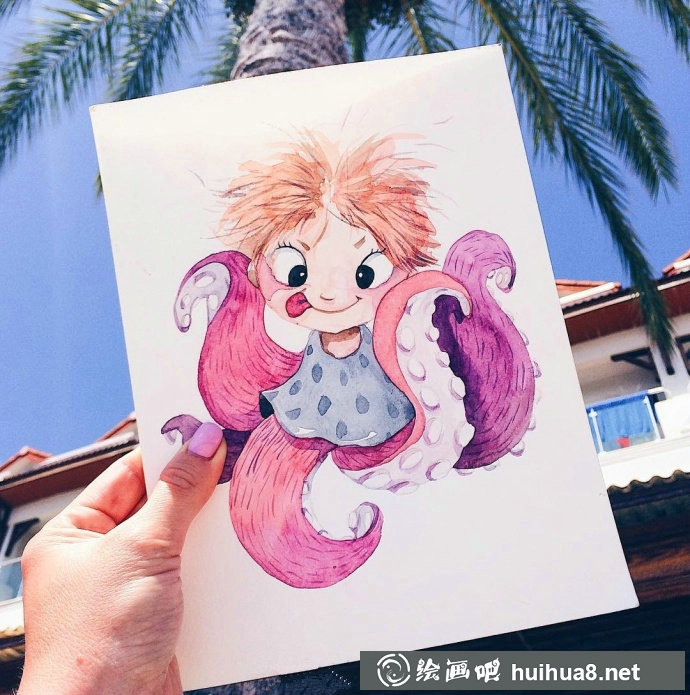 水彩畫(huà)少女作品6