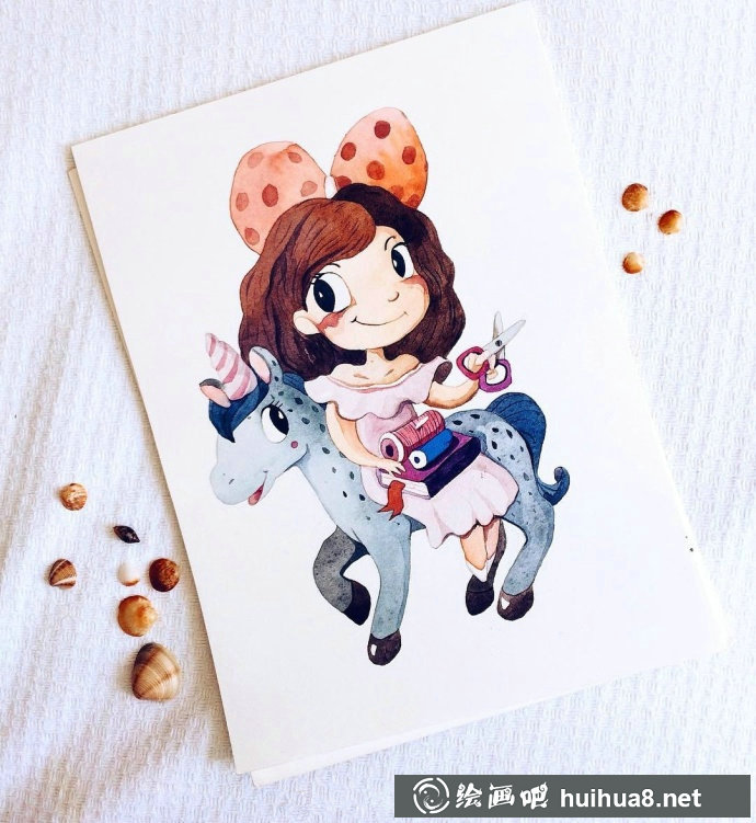 一組超萌的水彩手繪少女作品