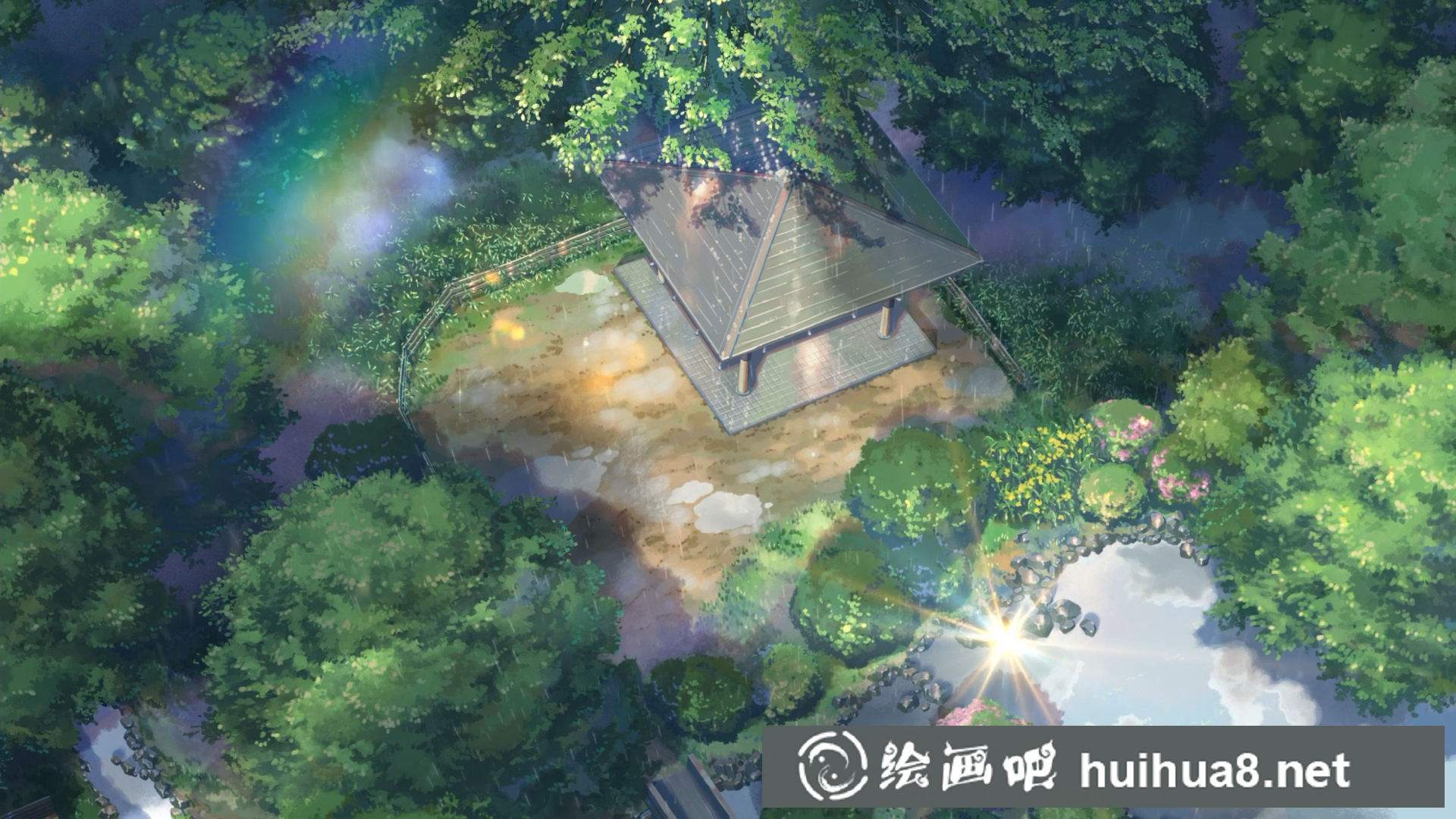 日漫言葉之庭場景插畫