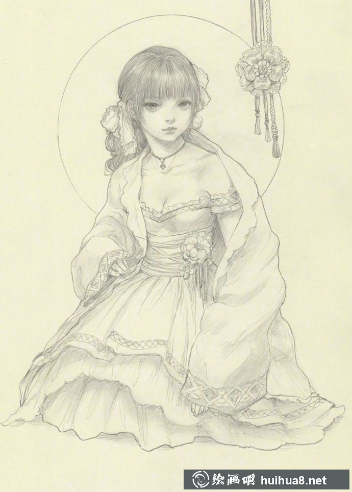 星空下的少女鉛筆稿