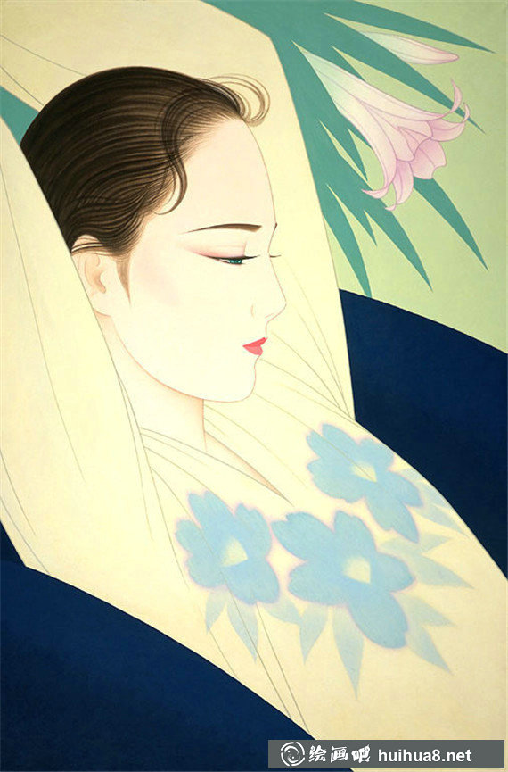 日本畫家鶴田一郎東方女性版畫作品賞析
