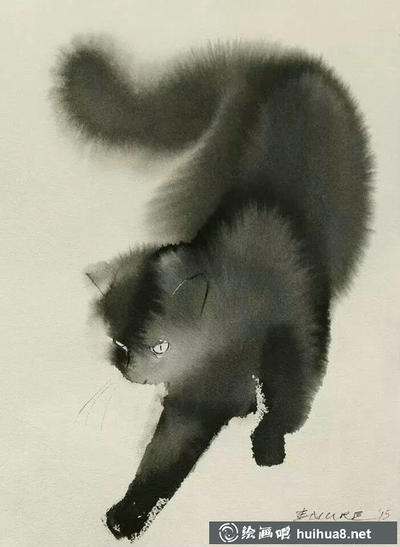 一組水墨畫貓咪作品欣賞