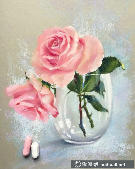 色粉畫作品：冬日里的梅花
