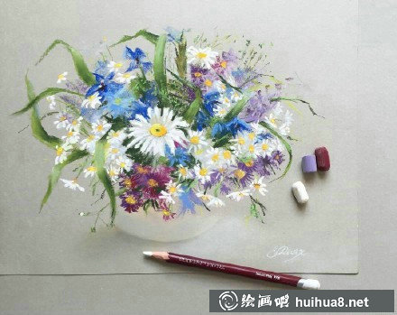 色粉畫作品：夏日的蓮花